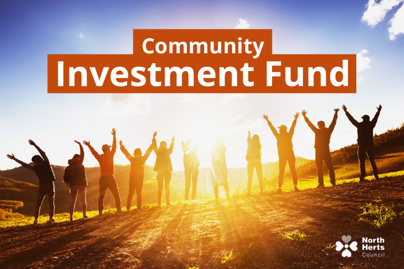 Community Investment Fund graphic - a line of people with their hands up in the sunshine